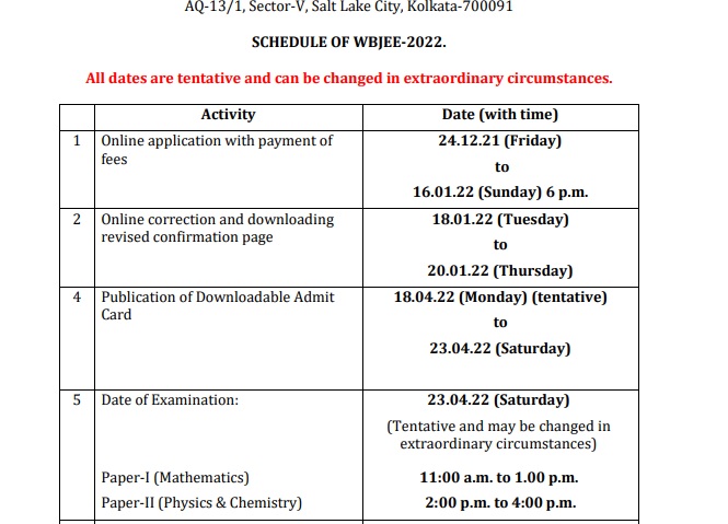 Presidency University West Bengal exam date