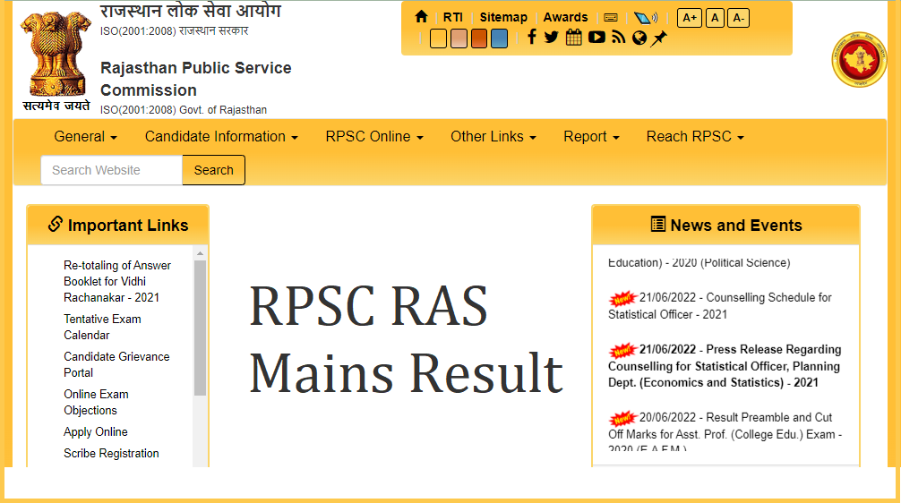 RPSC RAS Mains Result