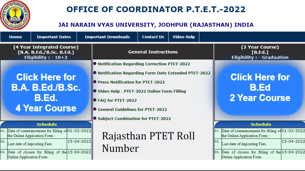 Rajasthan PTET Roll Number