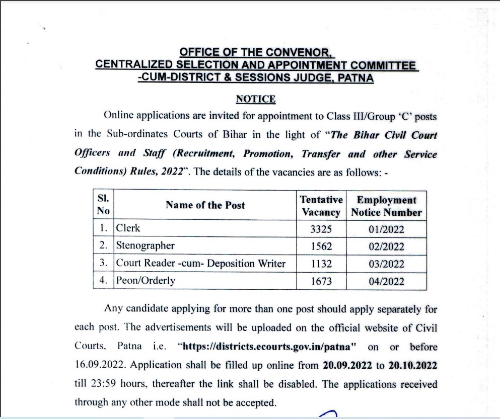 Bihar Civil Court Clerk Recruitment