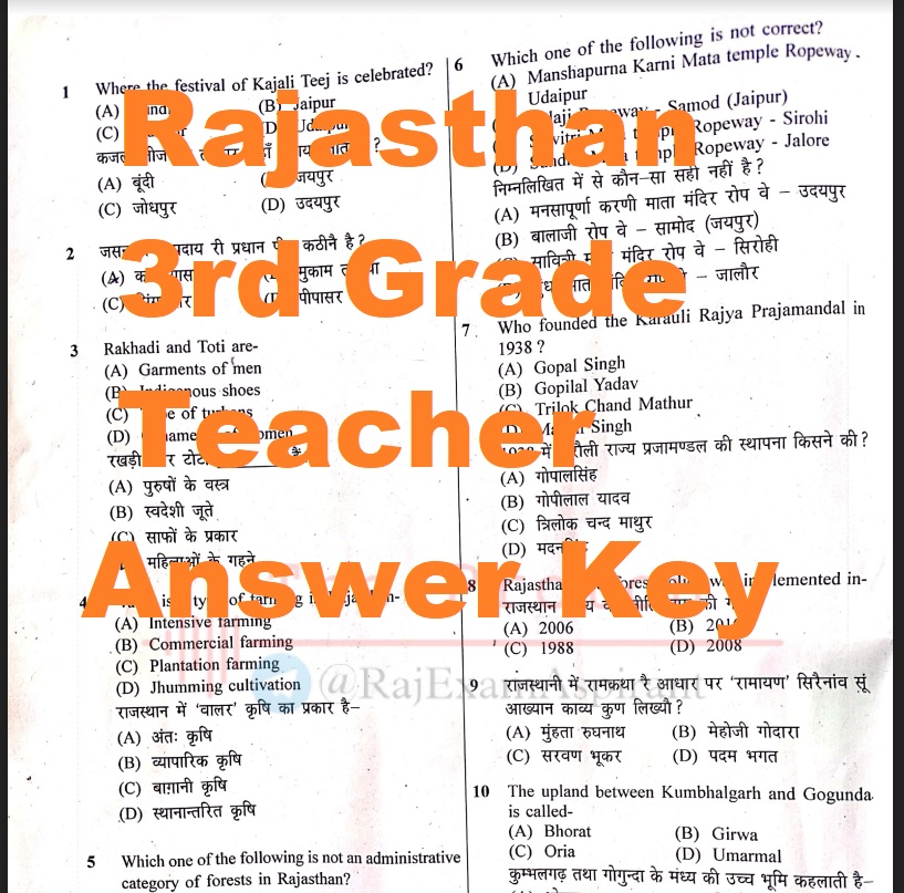 Rajasthan 3rd Grade Teacher Answer Key