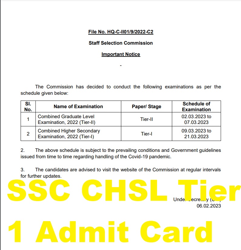 SSC CHSL Tier 1 Admit Card