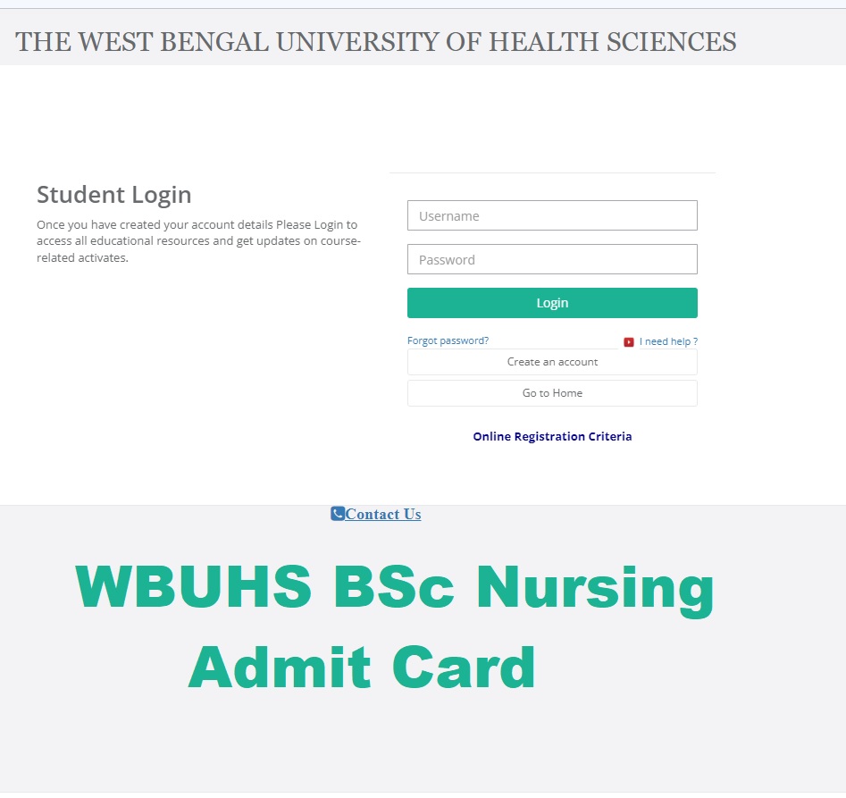 WBUHS BSc Nursing Admit Card