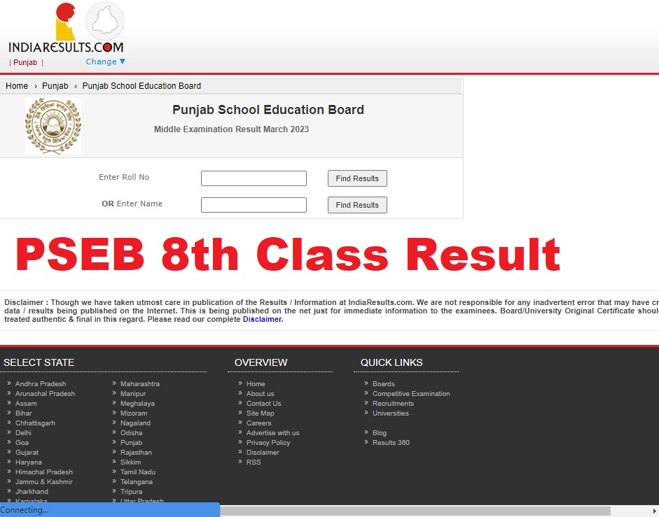 Punjab Board 8th Result