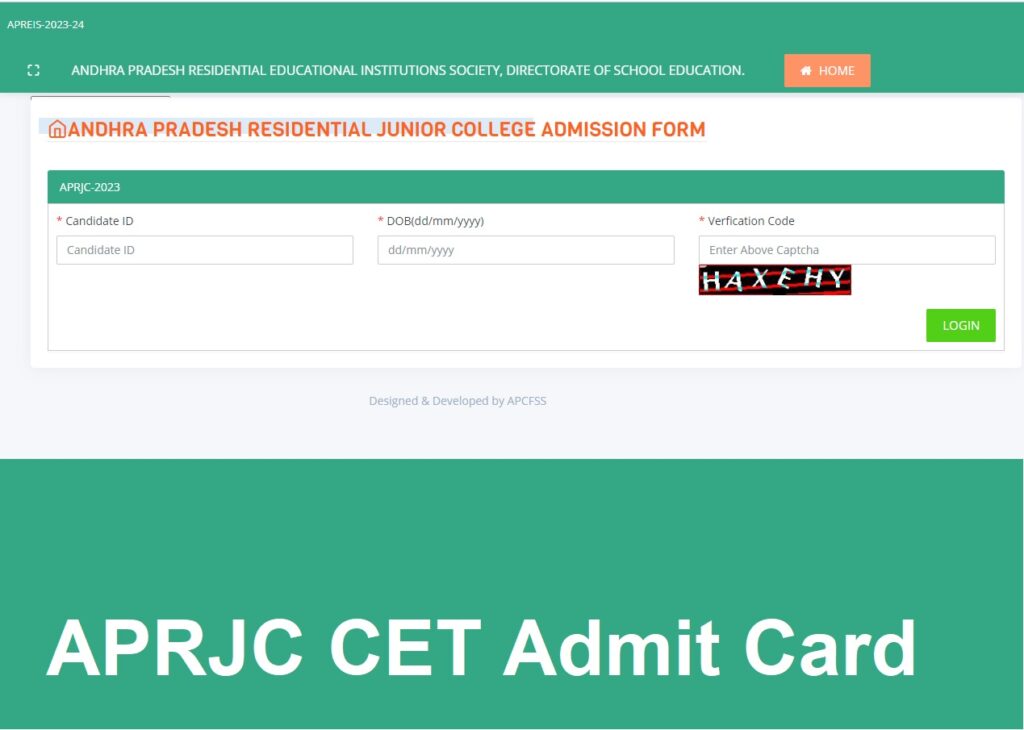 APRJC CET Admit Card