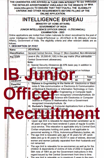 Intelligence Bureau Junior Officers Recruitment