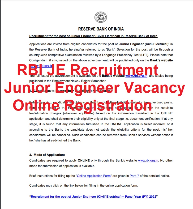 RBI JE Recruitment