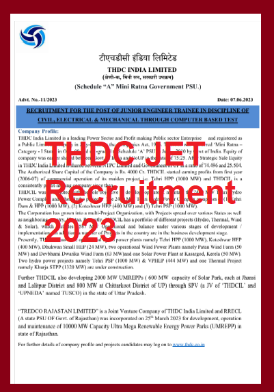 THDC Junior Engineer Recruitment