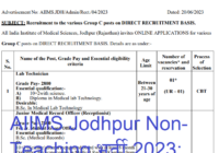 AIIMS Jodhpur Non-Teaching भर्ती