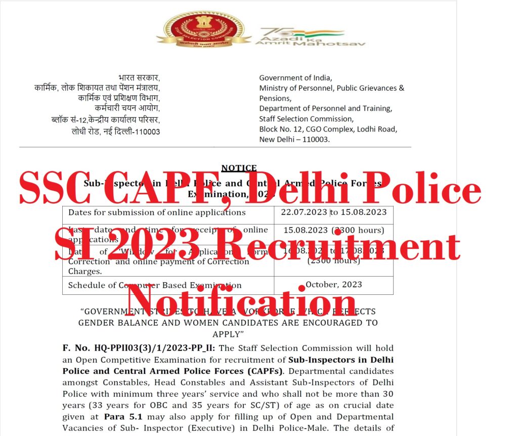 Delhi Police SI Bharti 2023