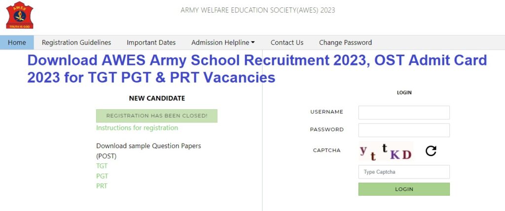 AWES Army School OST Admit Card 2023