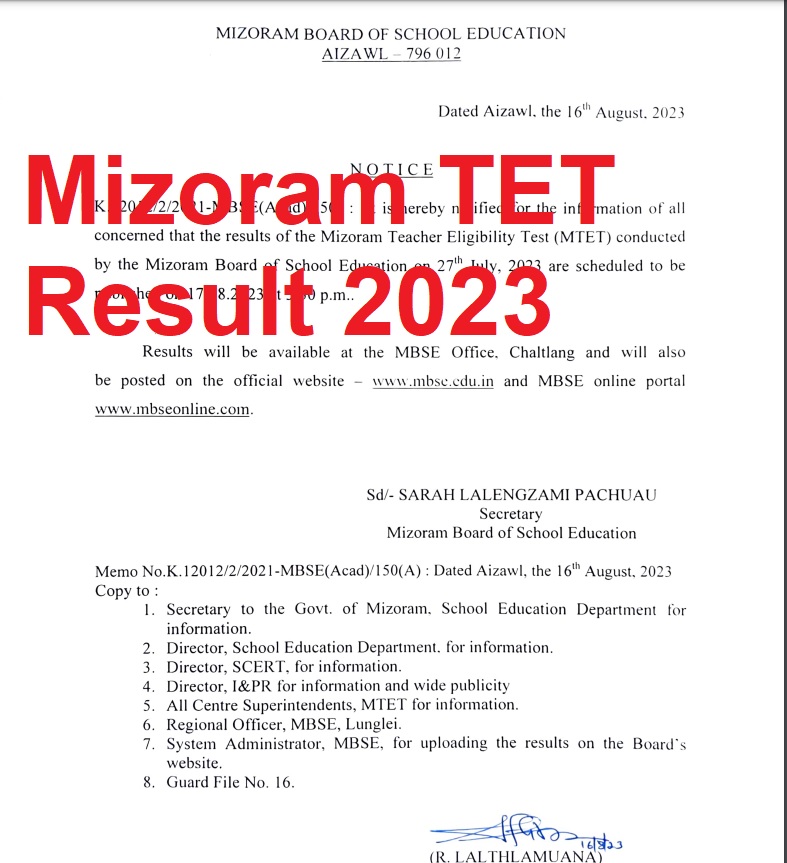 Mizoram TET Result 2023