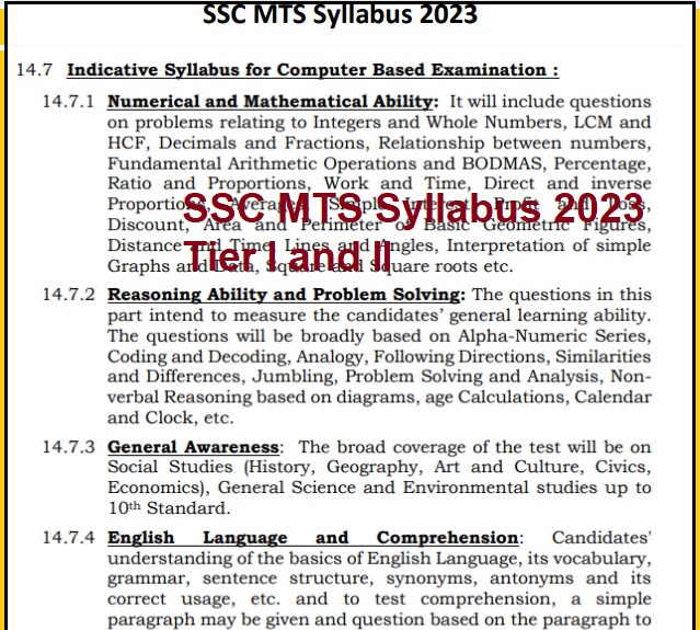 SSC MTS Syllabus 2023 Tier I and II