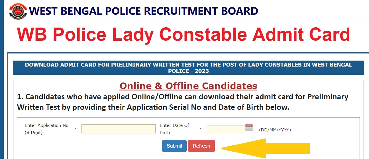 WB Police Lady Constable Admit Card 2023