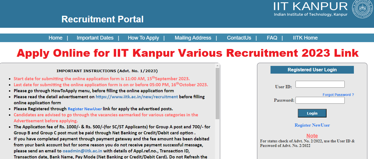 IIT Kanpur Recruitment 2023 Link