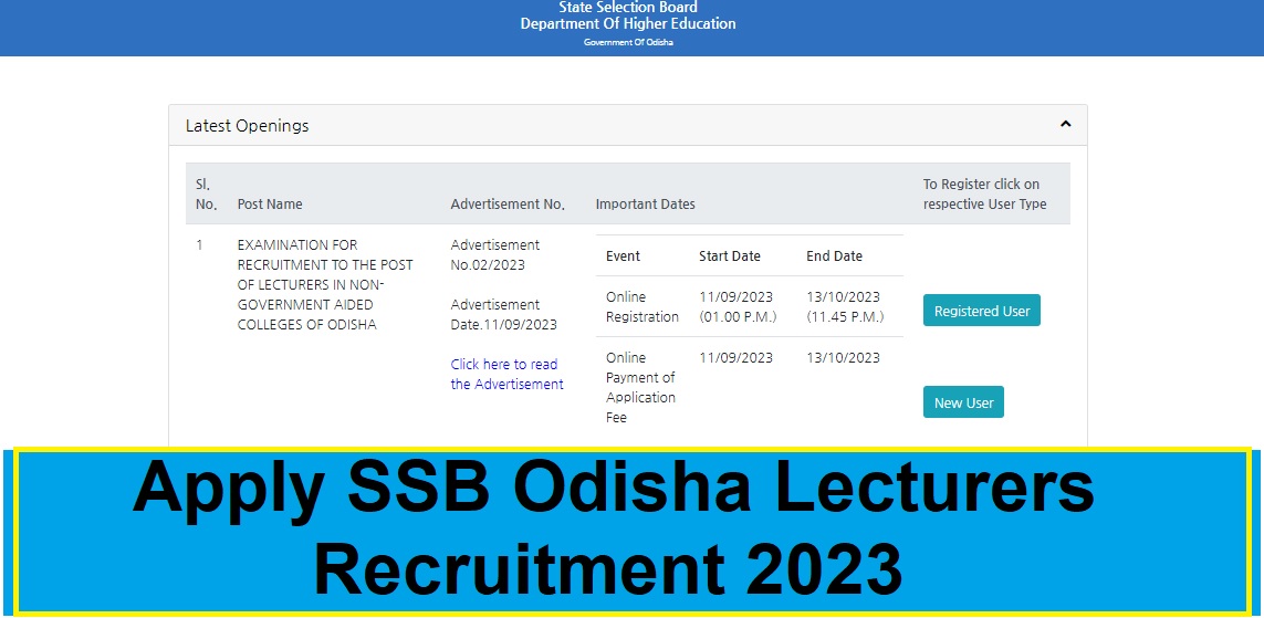 SSB Odisha Lecturers Recruitment 2023