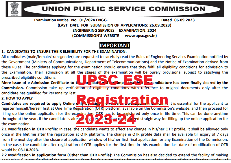 UPSC ESE Registration