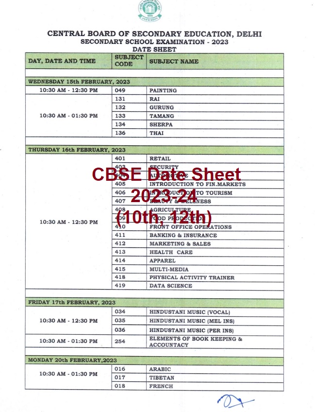 cbse date sheet 2024