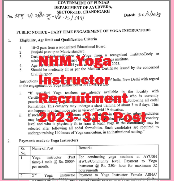 NHM Yoga Instructor Recruitment