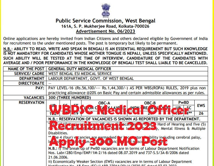WBPSC Medical Officer Recruitment
