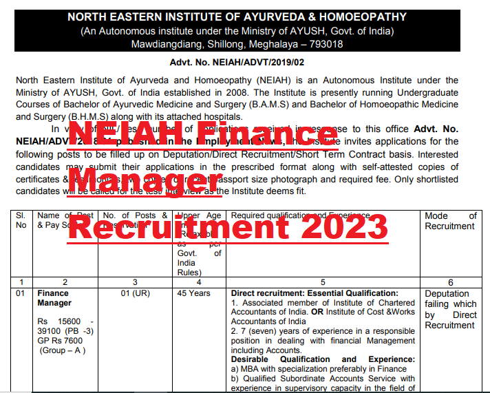 NEIAH Finance Manager Recruitment