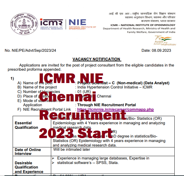 ICMR NIE Chennai Recruitment