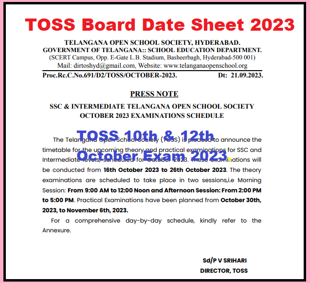 TOSS Board Date Sheet