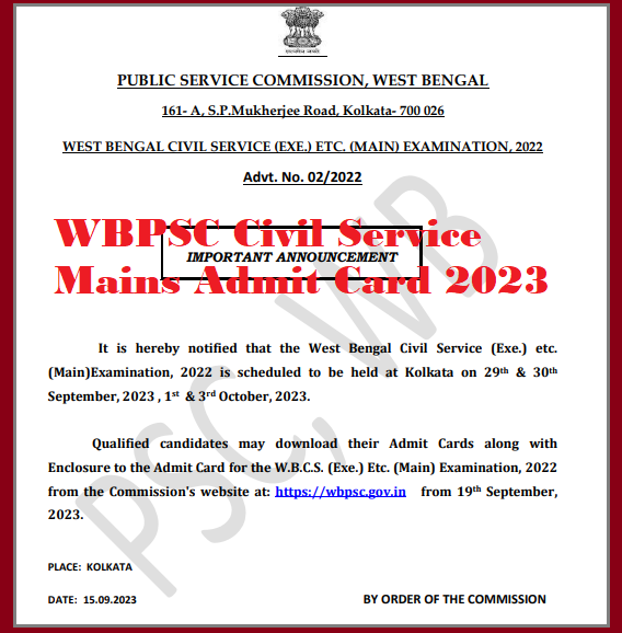 WBPSC Civil Service Mains Admit Card