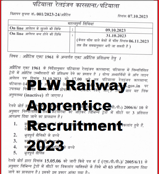 PLW Railway Apprentice Recruitment