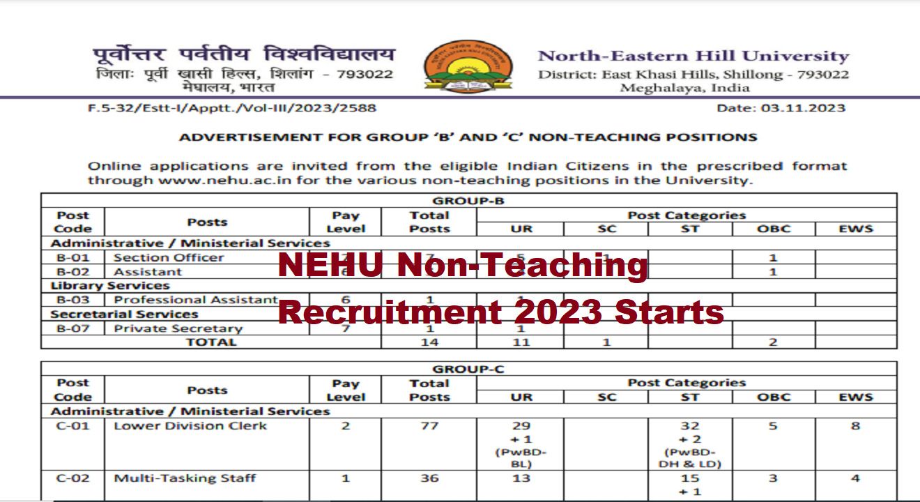 NEHU Non-Teaching Recruitment 2023