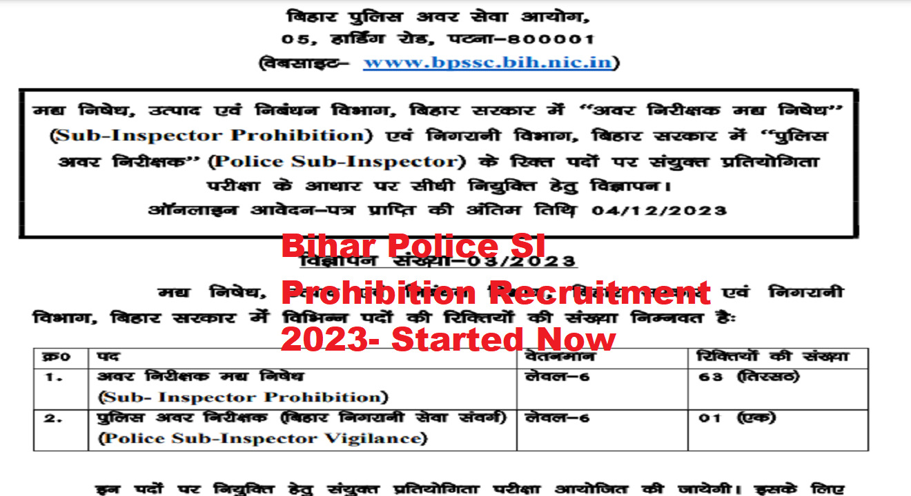 Bihar Police SI Prohibition Recruitment