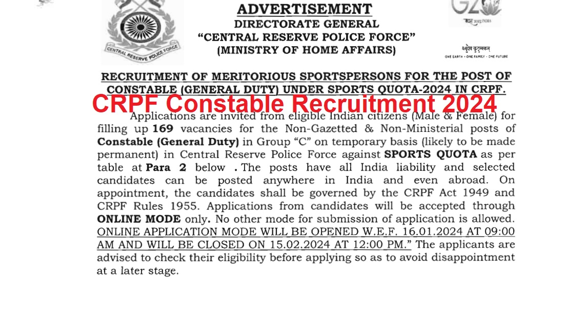 CRPF Constable Recruitment 2024